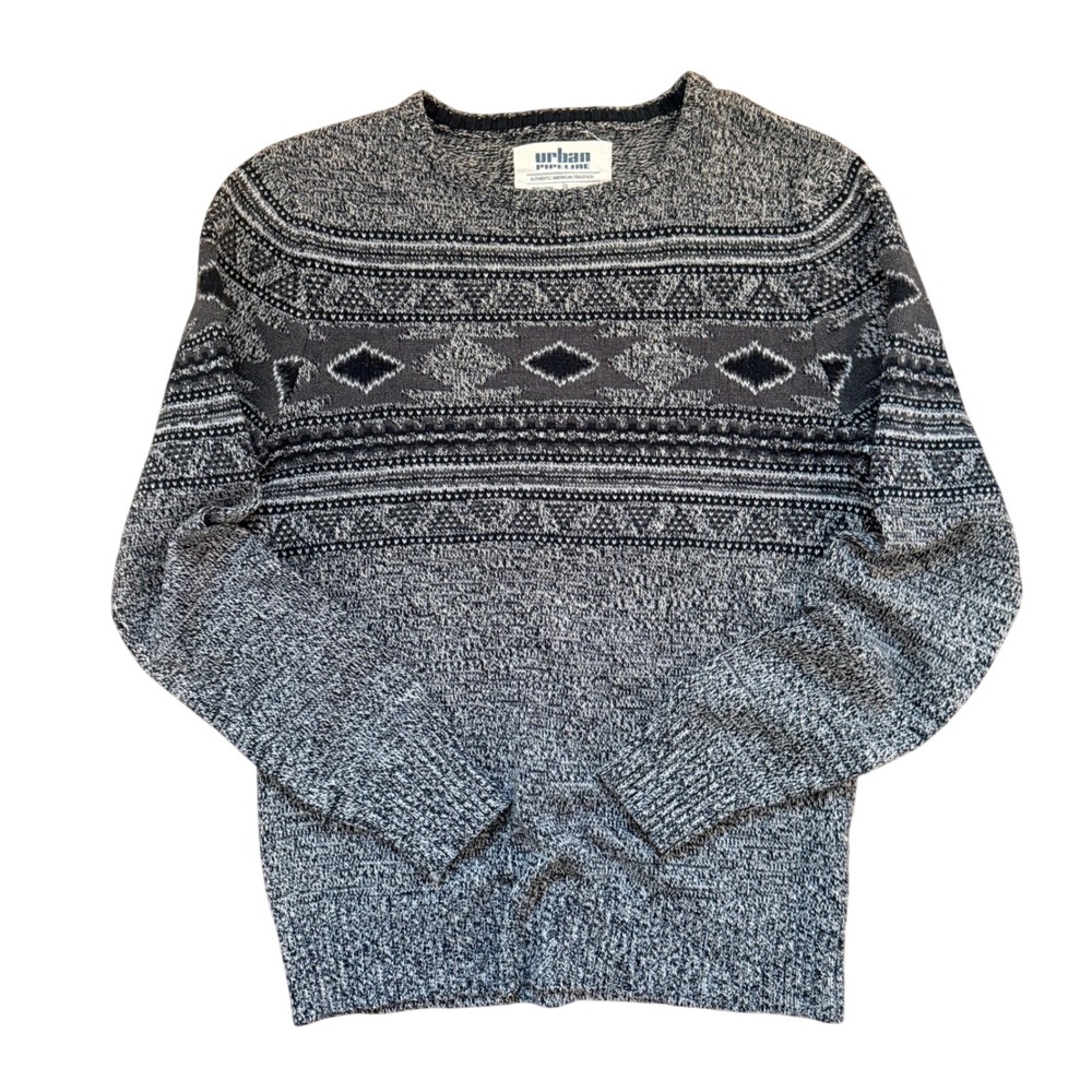 Urban Pipeline Mens‎ Small Grey Geometric Fair Isle Knit Crewneck Sweater